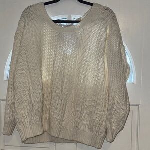 Cozy off-white Knit Sweater with back bow tie